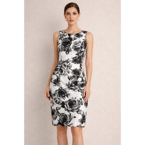 Elie Tahari Black White  Floral Sheath Dress Sz 6 Wedding Career Party Easter